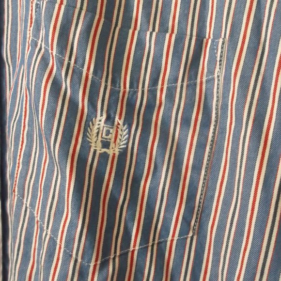 Chaps Red Blue Stripe Button Down Shirt L Cotton - Picture 3 of 5